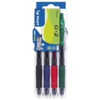 Pilot G-2 Rollerball Pen 0.7 mm Black,Blue,Green,Red Pack of 4