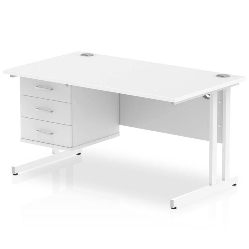 dynamic Impulse Straight Desk Rectangular White Cantilever 3 Drawers 1 Pedestal 1,400 (W) x 800 (D) x 730 (H) mm MFC (Melamine Faced Chipboard)