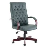 Dynamic Tilt & Lock Executive Chair Fixed Arms Chesterfield Green Seat Without Headrest High Back