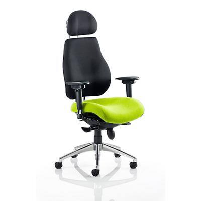 Dynamic Synchro Tilt Posture Chair Multi-Functional Arms Chiro Plus Ultimate Myrrh Green Seat With Adjustable Headrest High Back Black Fabric