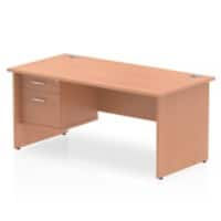 Dynamic Rectangular Office Desk Beech MFC Panel End Leg Beech Colour Frame Impulse 1 x 2 Drawer Fixed Ped 1600 x 800 x 730mm