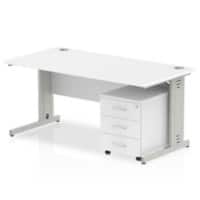 Dynamic Rectangular Straight Desk White MFC Cable Managed Cantilever Leg Silver Frame Impulse 1 x 3 Drawer Mobile Pedestal 1800 x 800 x 730mm