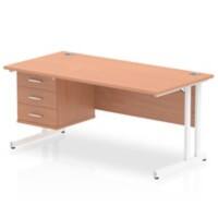 Dynamic Rectangular Office Desk Beech MFC Cantilever Leg White Frame Impulse 1 x 3 Drawer Fixed Ped 1600 x 800 x 730mm