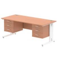Dynamic Rectangular Office Desk Beech MFC Cable Managed Cantilever Leg White Frame Impulse 2 x 3 Drawer Fixed Ped 1800 x 800 x 730mm
