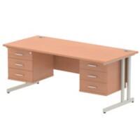 Dynamic Rectangular Office Desk Beech MFC Cantilever Leg Silver Frame Impulse 2 x 3 Drawer Fixed Ped 1800 x 800 x 730mm