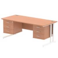 Dynamic Rectangular Office Desk Beech MFC Cantilever Leg White Frame Impulse 2 x 3 Drawer Fixed Ped 1800 x 800 x 730mm