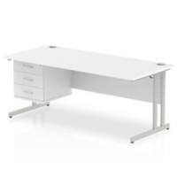 Dynamic Rectangular Office Desk White MFC Cantilever Leg Silver Frame Impulse 1 x 3 Drawer Fixed Ped 1800 x 800 x 730mm