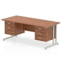 Dynamic Rectangular Office Desk Walnut MFC Cantilever Leg Silver Frame Impulse 1 x 2 Drawer 1 x 3 Drawer Fixed Ped 1800 x 800 x 730mm