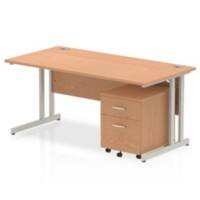 dynamic Impulse Straight Desk Rectangular Oak Cantilever 2 Drawers 1 Pedestal 1,600 (W) x 800 (D) x 730 (H) mm MFC (Melamine Faced Chipboard)