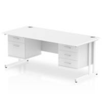 Dynamic Rectangular Office Desk White MFC Cantilever Leg White Frame Impulse 1 x 2 Drawer 1 x 3 Drawer Fixed Ped 1600 x 800 x 730mm