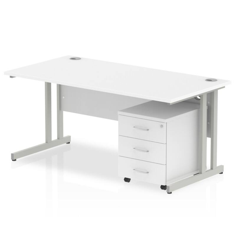 dynamic Impulse Straight Desk Rectangular White Cantilever 3 Drawers 1 Pedestal 1,600 (W) x 800 (D) x 730 (H) mm MFC (Melamine Faced Chipboard)