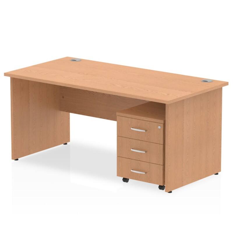 dynamic Impulse Straight Desk Rectangular Oak Base panel 3 Drawers 1 Pedestal 1,600 (W) x 800 (D) x 730 (H) mm MFC (Melamine Faced Chipboard)