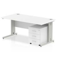 Dynamic Rectangular Straight Desk White MFC Cable Managed Cantilever Leg Silver Frame Impulse 1 x 3 Drawer Mobile Pedestal 1600 x 800 x 730mm