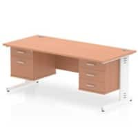 Dynamic Rectangular Office Desk Beech MFC Cable Managed Cantilever Leg White Frame 1 x 2 Drawer 1 x 3 Drawer Fixed Ped 1800 x 800 x 730mm