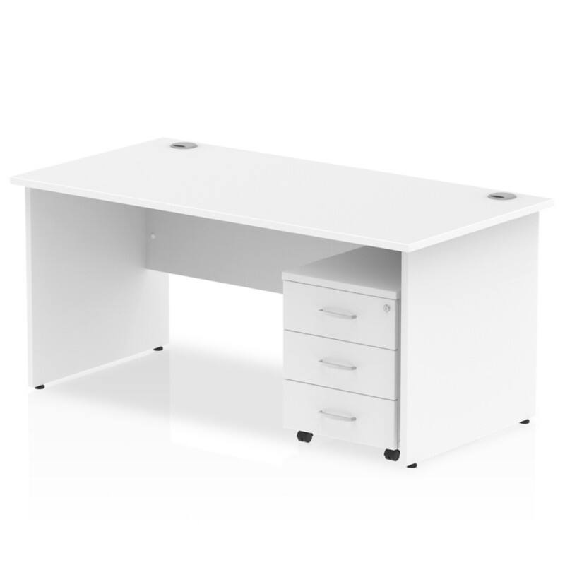 dynamic Impulse Straight Desk Rectangular White Base panel 3 Drawers 1 Pedestal 1,600 (W) x 800 (D) x 730 (H) mm MFC (Melamine Faced Chipboard)