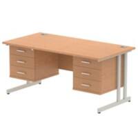 Dynamic Rectangular Office Desk Beech MFC Cantilever Leg Silver Frame Impulse 2 x 3 Drawer Fixed Ped 1600 x 800 x 730mm