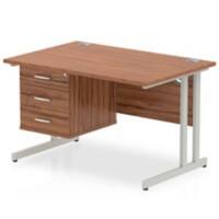 dynamic Impulse Straight Desk Rectangular Walnut Cantilever 3 Drawers 1 Pedestal 1,200 (W) x 800 (D) x 730 (H) mm MFC (Melamine Faced Chipboard)