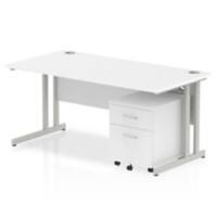 Dynamic Rectangular Straight Desk White MFC Cantilever Leg Silver Frame Impulse 1 x 2 Drawer Mobile Pedestal Bundle 1600 x 800 x 730mm