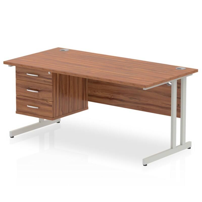 dynamic Impulse Straight Desk Rectangular Walnut Cantilever 3 Drawers 1 Pedestal 1,600 (W) x 800 (D) x 730 (H) mm MFC (Melamine Faced Chipboard)