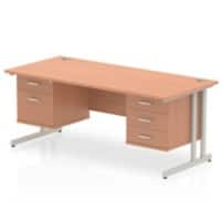 Dynamic Rectangular Office Desk Beech MFC Cantilever Leg Silver Frame 1 x 2 Drawer 1 x 3 Drawer Fixed Ped 1600 x 800 x 730mm