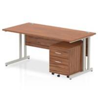 dynamic Impulse Straight Desk Rectangular Walnut Cantilever 2 Drawers 1 Pedestal 1,600 (W) x 800 (D) x 730 (H) mm MFC (Melamine Faced Chipboard)