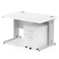 Dynamic Rectangular Straight Desk White MFC Cable Managed Cantilever Leg Silver Frame Impulse 1 x 2 Drawer Mobile Pedestal Bundle 1200 x 800 x 730mm