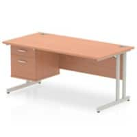 Dynamic Rectangular Office Desk Beech MFC Cantilever Leg Silver Frame Impulse 1 x 2 Drawer Fixed Ped 1600 x 800 x 730mm