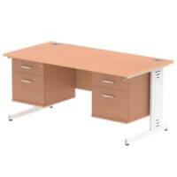 Dynamic Rectangular Office Desk Beech MFC Cable Managed Cantilever Leg White Frame Impulse 2 x 2 Drawer Fixed Ped 1600 x 800 x 730mm