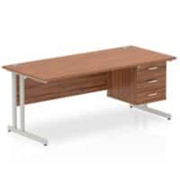 Dynamic Rectangular Office Desk Walnut MFC Cantilever Leg Silver Frame Impulse 1 x 3 Drawer Fixed Ped 1800 x 800 x 730mm