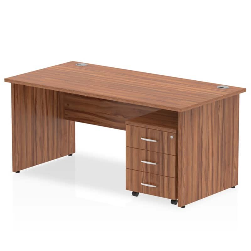 dynamic Impulse Straight Desk Rectangular Walnut Base panel 3 Drawers 1 Pedestal 1,400 (W) x 800 (D) x 730 (H) mm MFC (Melamine Faced Chipboard)