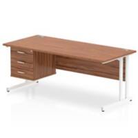 Dynamic Rectangular Office Desk Walnut MFC Cantilever Leg White Frame Impulse 1 x 3 Drawer Fixed Ped 1800 x 800 x 730mm