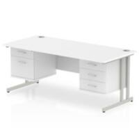 dynamic Impulse Straight Desk Rectangular White Cantilever 5 Drawers 2 Pedestals 1,800 (W) x 800 (D) x 730 (H) mm MFC (Melamine Faced Chipboard)