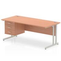 Dynamic Rectangular Office Desk Beech MFC Cantilever Leg Silver Frame Impulse 1 x 3 Drawer Fixed Ped 1800 x 800 x 730mm