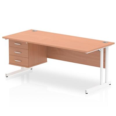 Dynamic Rectangular Office Desk Beech MFC Cantilever Leg White Frame Impulse 1 x 3 Drawer Fixed Ped 1800 x 800 x 730mm