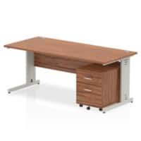 Dynamic Rectangular Straight Desk Walnut MFC Cable Managed Cantilever Leg Silver Frame Impulse 1 x 2 Drawer Mobile Pedestal Bundle 1800 x 800 x 730mm