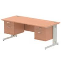 Dynamic Rectangular Office Desk Beech MFC Cable Managed Cantilever Leg Silver Frame Impulse 2 x 2 Drawer Fixed Ped 1800 x 800 x 730mm