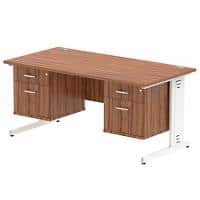 Dynamic Rectangular Office Desk Walnut MFC Cable Managed Cantilever Leg White Frame Impulse 2 x 2 Drawer Fixed Ped 1600 x 800 x 730mm