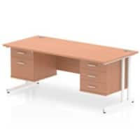 Dynamic Rectangular Office Desk Beech MFC Cantilever Leg White Frame 1 x 2 Drawer 1 x 3 Drawer Fixed Ped 1800 x 800 x 730mm