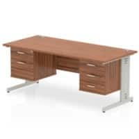 Dynamic Rectangular Office Desk Walnut MFC Cable Managed Cantilever Leg Silver Frame Impulse 1 x 2 Drawer 1 x 3 Drawer Fixed Ped 1800 x 800 x 730mm