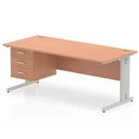 Dynamic Rectangular Office Desk Beech MFC Cable Managed Cantilever Leg Silver Frame Impulse 1 x 3 Drawer Fixed Ped 1800 x 800 x 730mm