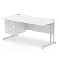 Dynamic Rectangular Office Desk Walnut MFC Cable Managed Cantilever Leg White Frame Impulse 1 x 2 Drawer Fixed Ped 1600 x 800 x 730mm