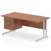 Dynamic Rectangular Office Desk Walnut MFC Cantilever Leg Silver Frame Impulse 1 x 2 Drawer Fixed Ped 1600 x 800 x 730mm