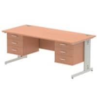 Dynamic Rectangular Office Desk Beech MFC Cable Managed Cantilever Leg Silver Frame Impulse 2 x 3 Drawer Fixed Ped 1800 x 800 x 730mm