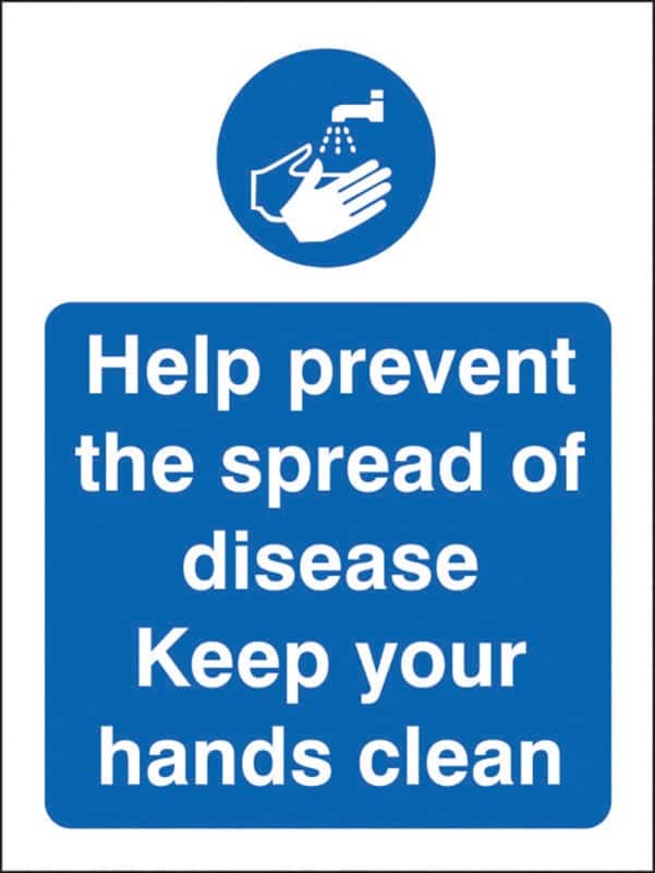 Stewart Superior Health and Safety Sign Help prevent the spread of disease, keep your hands clean Adhesive Vinyl 20 x 15 cm M403SAV