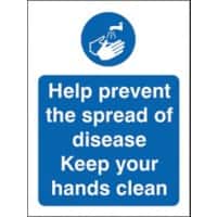 Stewart Superior Health and Safety Sign Help prevent the spread of disease, keep your hands clean Vinyl Blue, White 20 x 15 cm