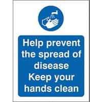 Health and Safety Sign Help prevent the spread of disease, keep your hands clean Plastic Blue, White 20 x 15 cm