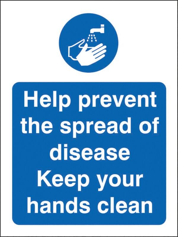 Stewart Superior Health and Safety Sign Help prevent the spread of disease, keep your hands clean Adhesive Plastic 30 x 20 cm M403SRP