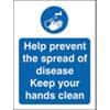Health and Safety Sign Help prevent the spread of disease, keep your hands clean Plastic Blue, White 30 x 20 cm