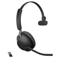Jabra Evolve2 65 Wireless Mono Headset Over the Head Noise Cancelling Bluetooth, USB Type-A with Microphone Black