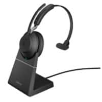 Jabra Evolve2 65 Wireless Mono Headset with Charging Stand Over the Head Noise Cancelling Bluetooth, USB Type-A with Microphone Black